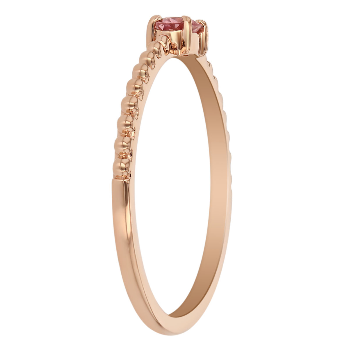 My Story 14K Rose Gold East-West Oval Pink Tourmaline Ring with Beaded Shank