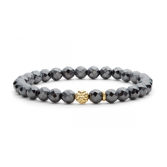LAGOS 18K Yellow Gold Faceted Hematite Bead Caviar Icon Bracelet