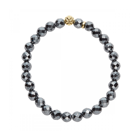 LAGOS 18K Yellow Gold Faceted Hematite Bead Caviar Icon Bracelet