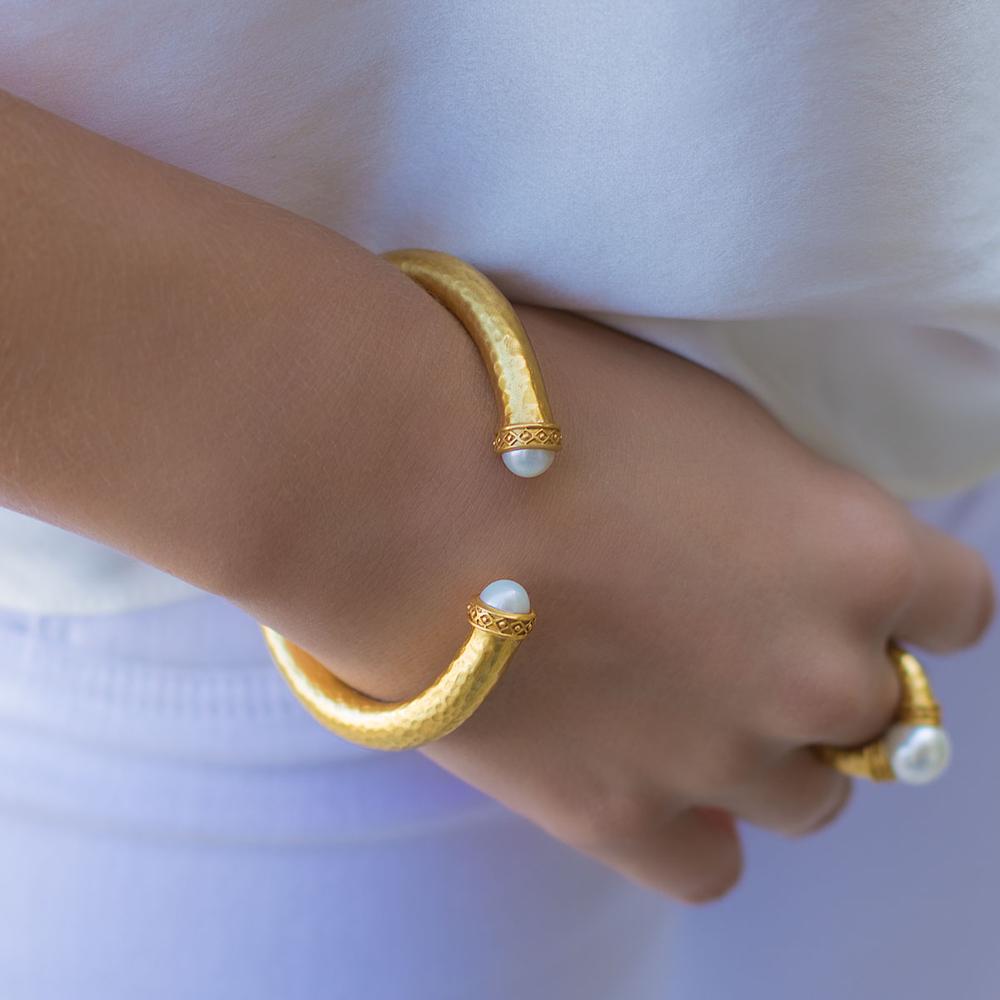 Julie Vos Catalina Pearl Bead Hinged Demi Cuff Bracelet