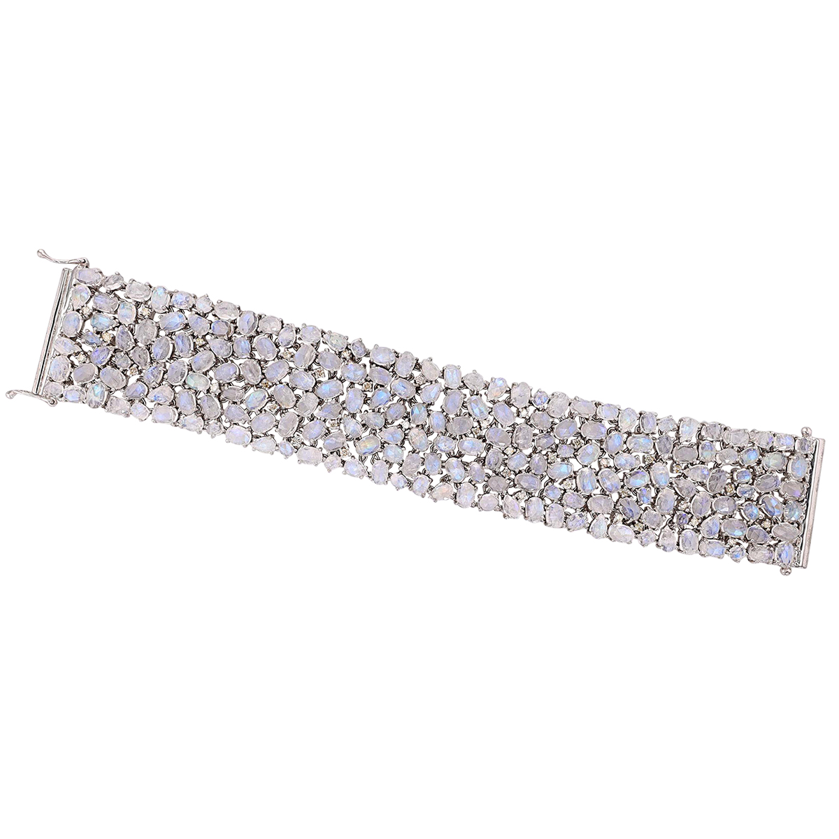 Rose Cut Moonstone & Diamond Prong Set Bracelet in Sterling Silver