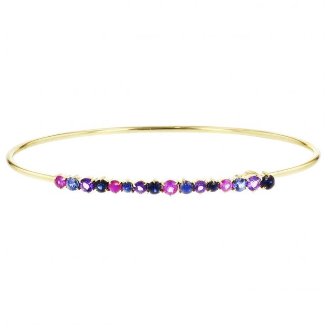 Phillips House Long Dusk Enchanted Amethyst & Sapphire Wire Strap Bracelet in Yellow Gold
