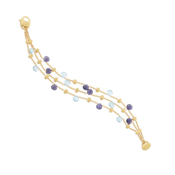 Marco Bicego Paradise Iolite & Blue Topaz Bead 3 Strand Bracelet in Yellow Gold