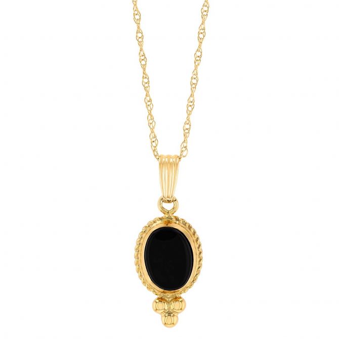 Oval Cabochon Black Onyx Chalcedony Pendant in Yellow Gold