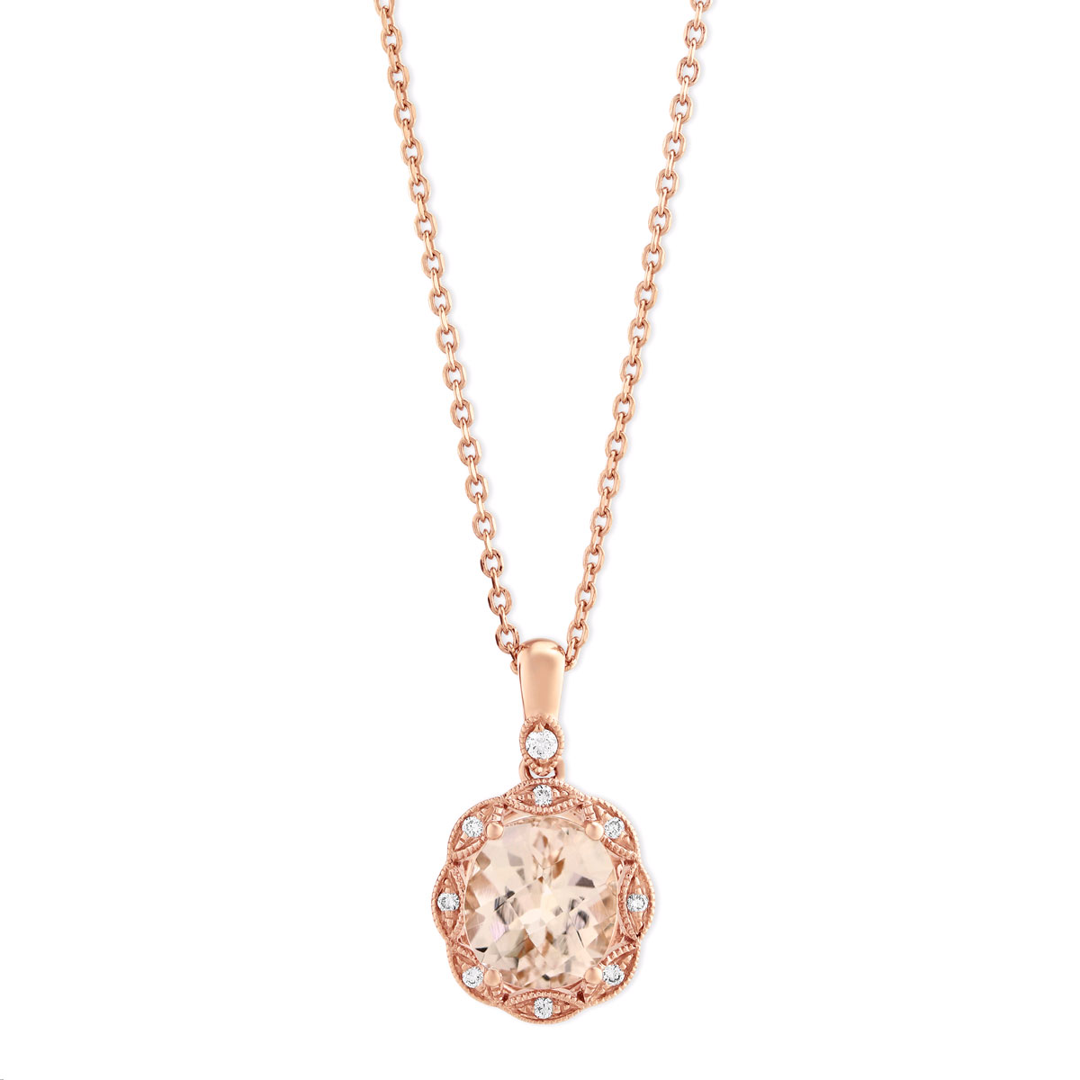Oval Morganite Pendant with Marquise Patterned Diamond Milgrain Halo in ...