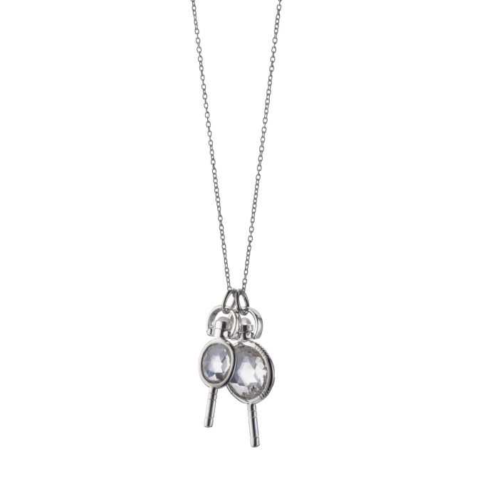 Monica Rich Kosann 2 Rock Crystal Miniature Pocket Watch Key Necklaces in Sterling Silver