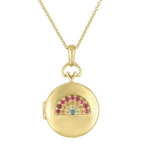 My Story Poppy Rainbow Gemstone Locket Pendant in Yellow Gold, 18"