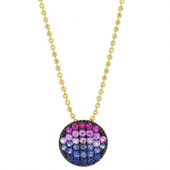 Phillips House Dusk Mini Infinity Amethyst & Sapphire Disc Necklace in Yellow Gold, 18"