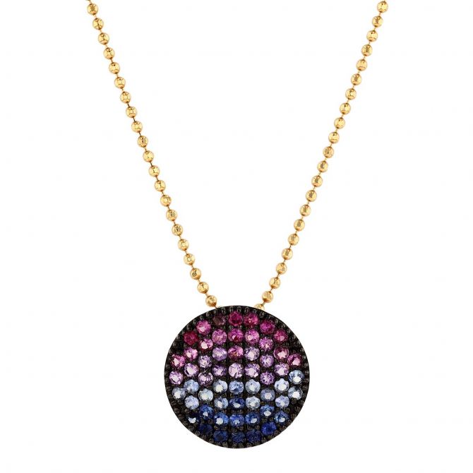 Phillips House Dusk Medium Infinity Amethyst & Sapphire Disc Necklace in Yellow Gold, 18"
