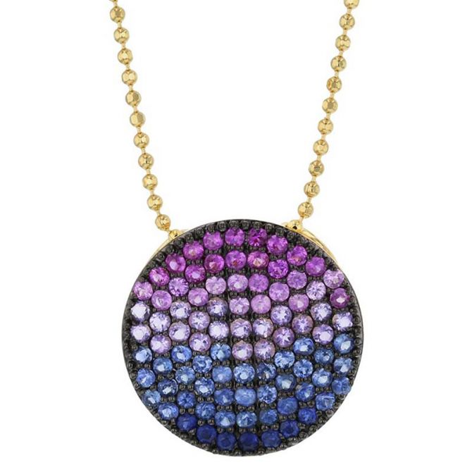 Phillips House Affair Large Infinity Amethyst & Sapphire Pavé Disc Necklace in Yellow Gold, 18"