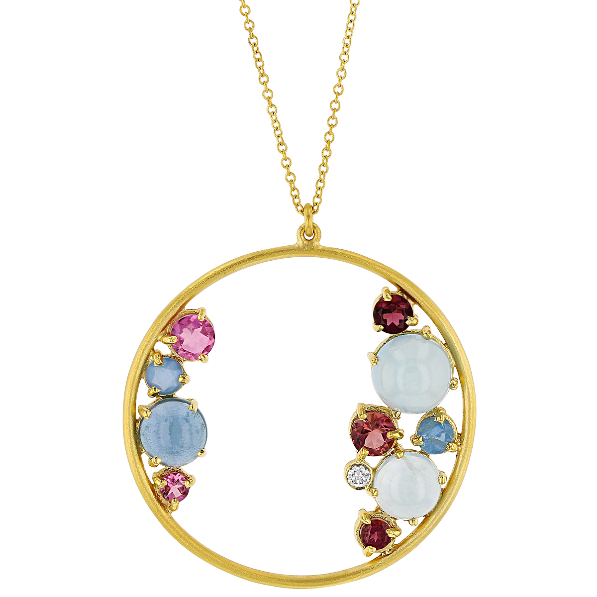 Marika Multi Stone & Diamond Cluster Circle Pendant in Yellow Gold, 18