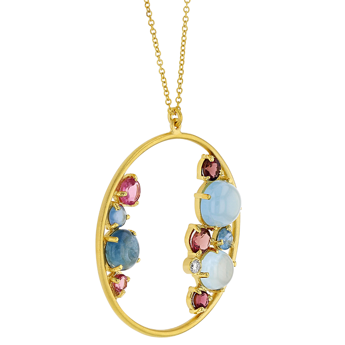 Marika Multi Stone & Diamond Cluster Circle Pendant in Yellow Gold, 18