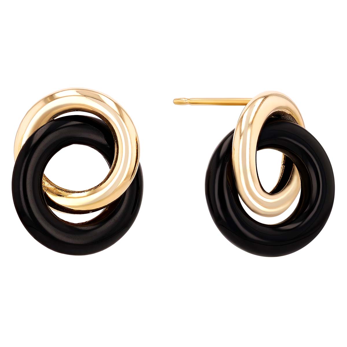 Black Onyx Chalcedony & Yellow Gold Intertwined Circle Earrings