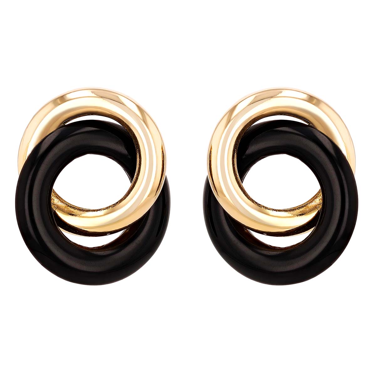 Black Onyx Chalcedony & Yellow Gold Intertwined Circle Earrings