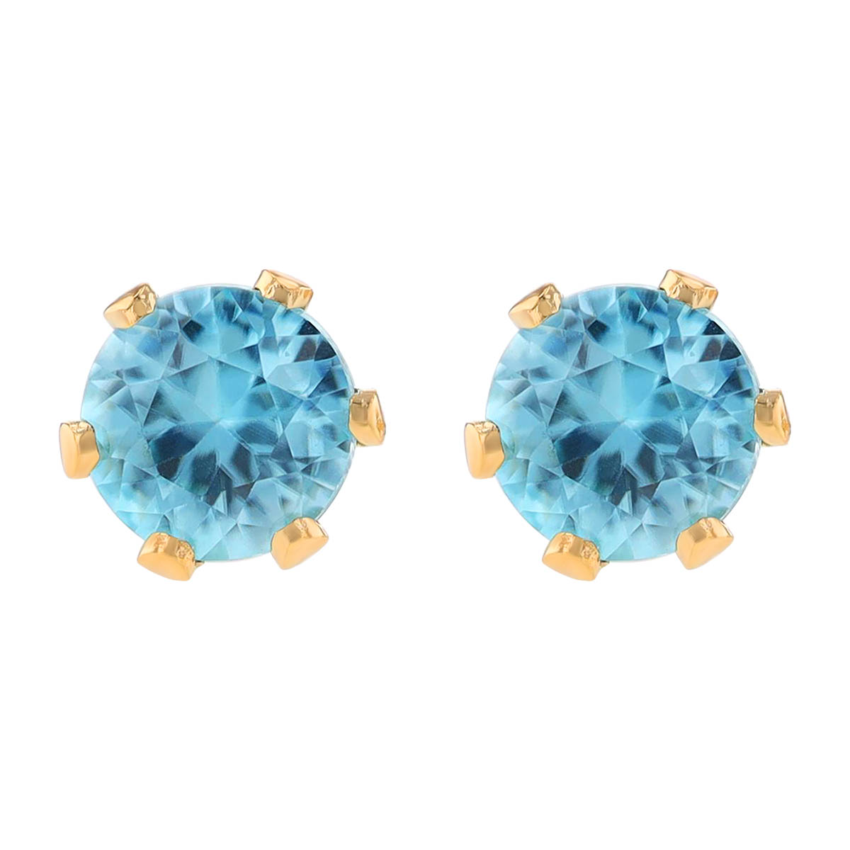 Children's Blue Zircon Stud Earrings in Yellow Gold