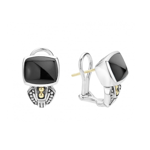 Lagos Sterling Silver 18k Yellow Gold Caviar Color Onyx Earrings Lagos Sterling Silver 18k Yellow Gold Caviar Color Onyx Earrings