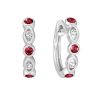 Spinel & Diamond Round & Navette Pattern Huggie Hoop Earrings in White Gold