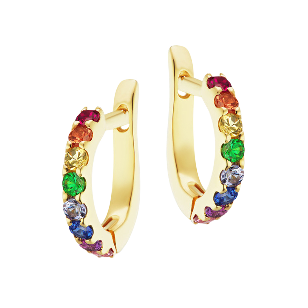 Jane Taylor 14K Yellow Gold Multi Stone Cirque Slim Pavé Hoop Earrings