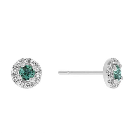 14k White Gold Round Alexandrite Diamond Halo Stud Earrings 14k White Gold Round Alexandrite Diamond Halo Stud Earrings
