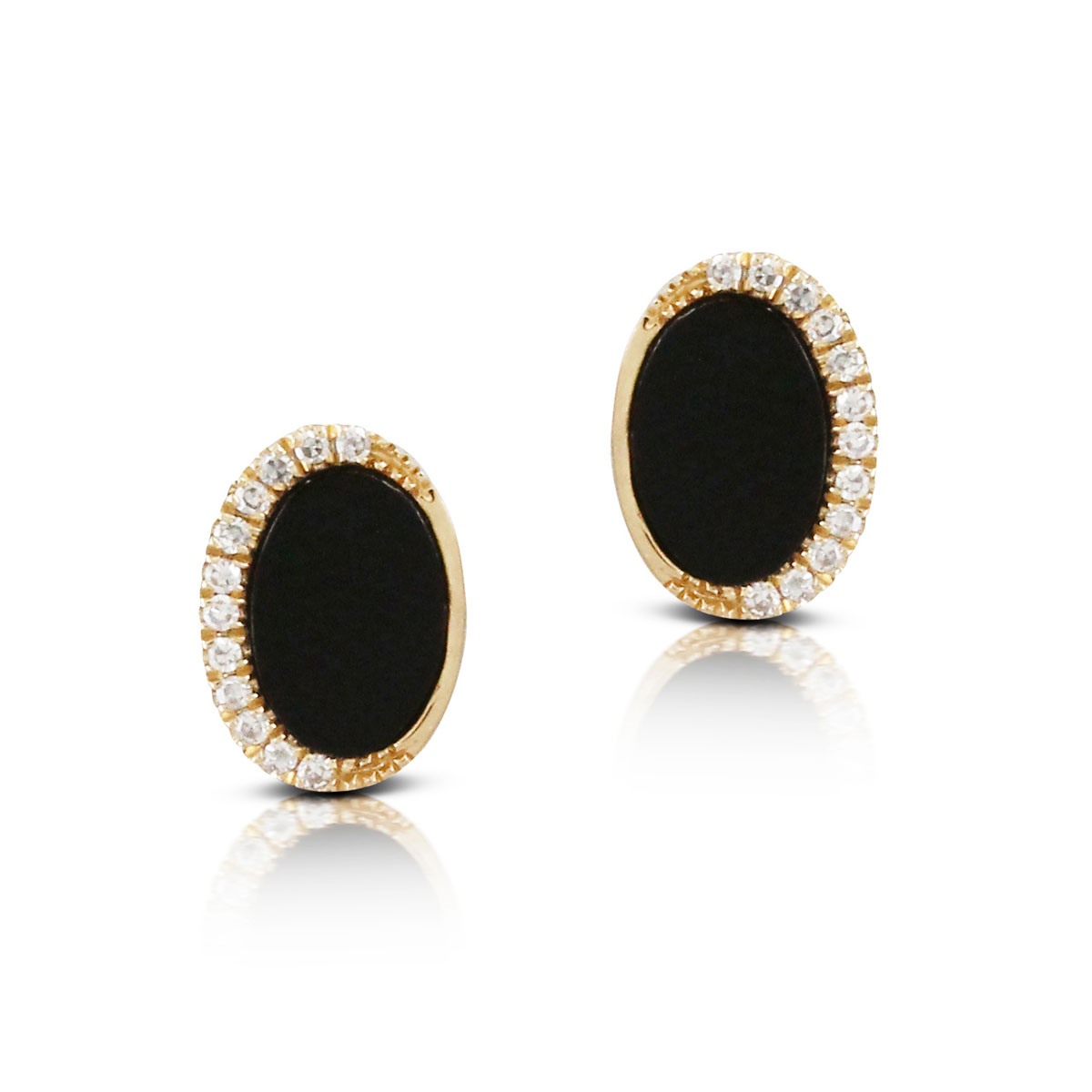 Doves Oval Onyx Stud Earrings with Diamond Demi Halos
