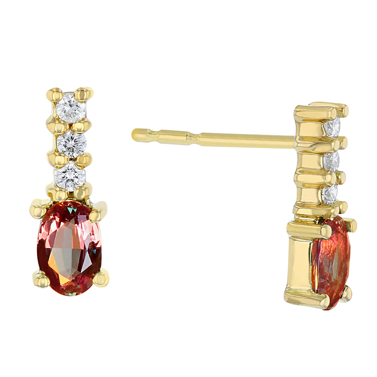 Oval Alexandrite & Diamond Bar Post Earrings in Yellow Gold