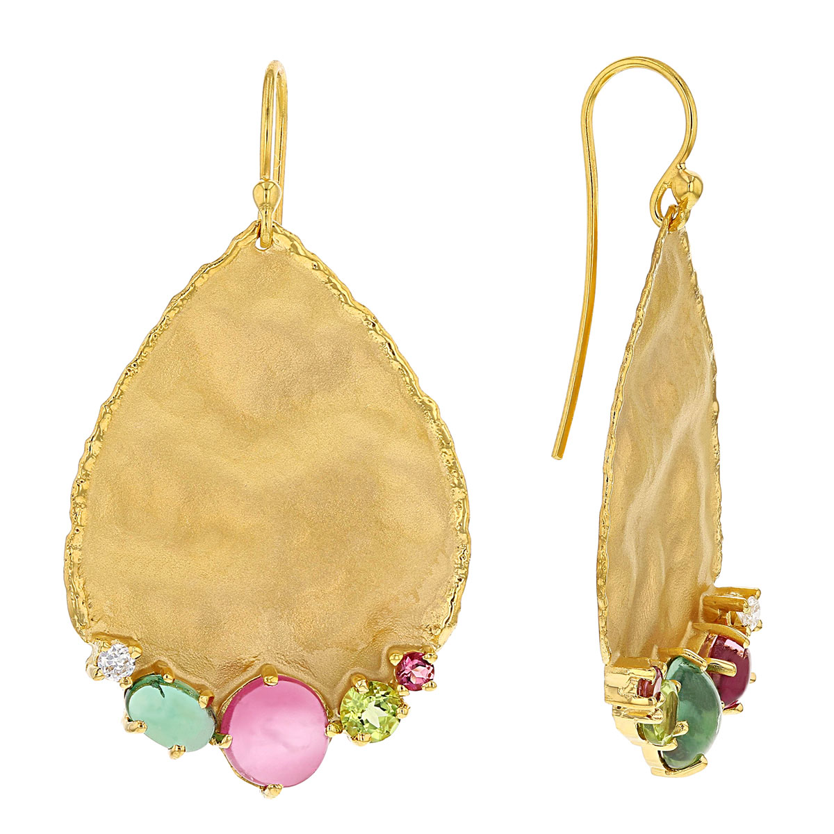 Marika Multi Stone & Diamond Rippled Teardrop Earrings in Yellow Gold