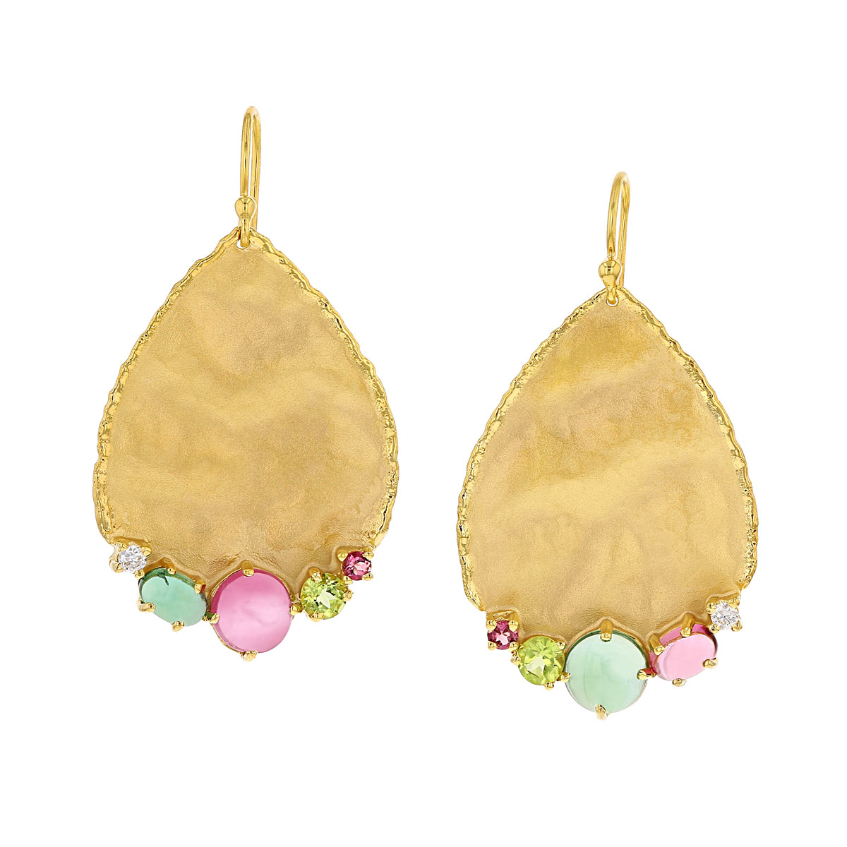 Marika Multi Stone & Diamond Rippled Teardrop Earrings in Yellow Gold