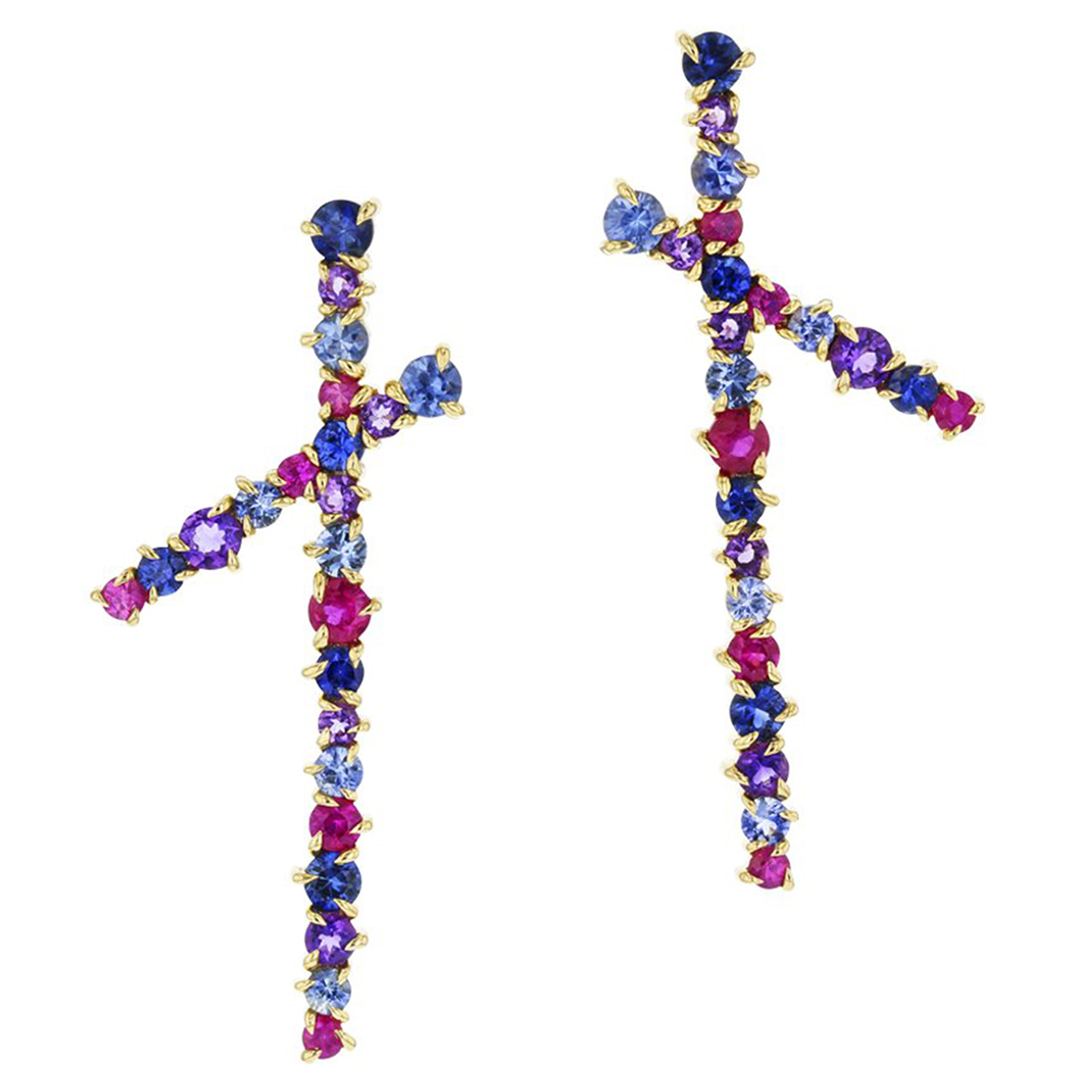 Phillips House Dusk Enchanted Amethyst & Sapphire X Post Back Earrings in Yellow Gold