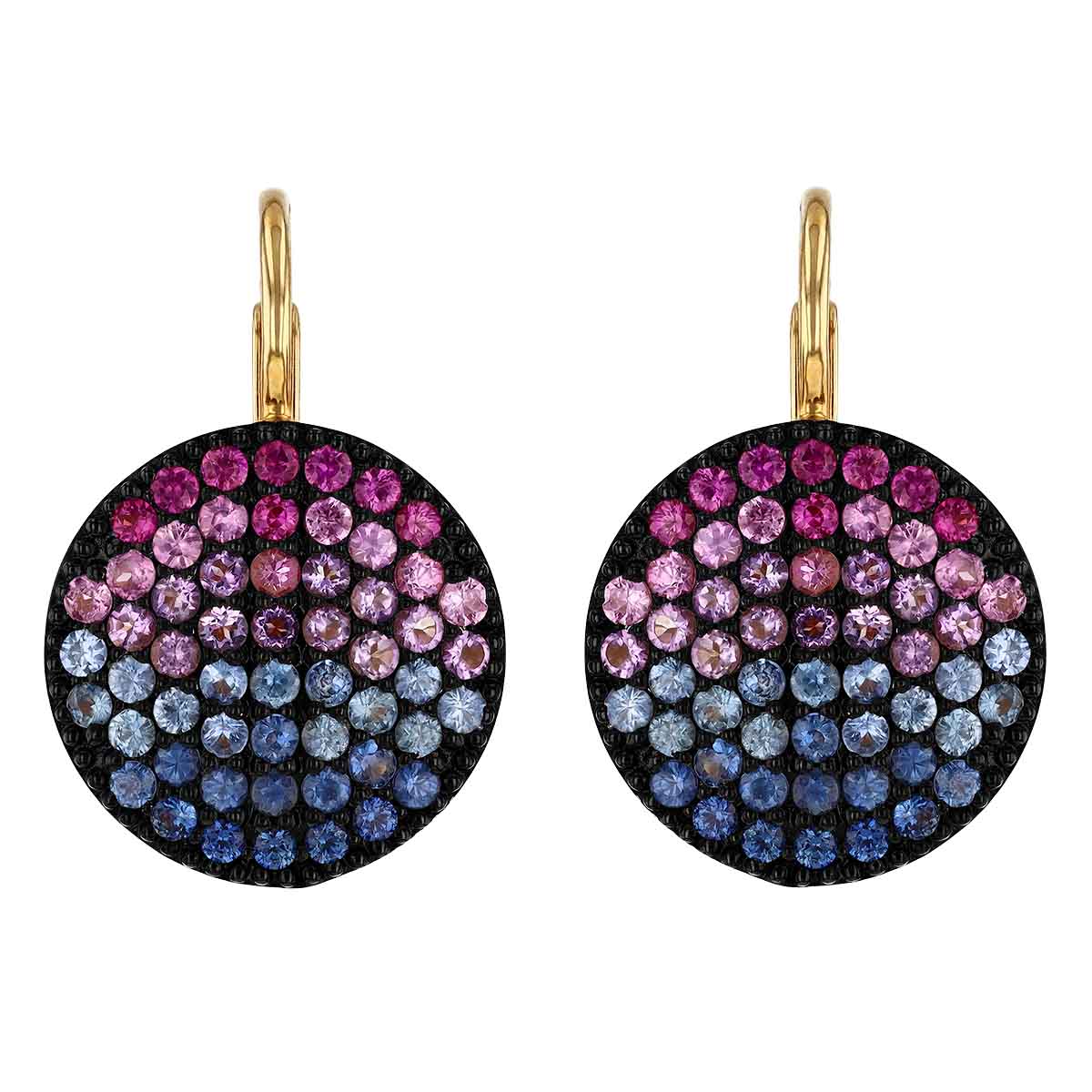 Phillips House Dusk Infinity Amethyst & Sapphire Disc Leverback Drop Earrings in Yellow Gold