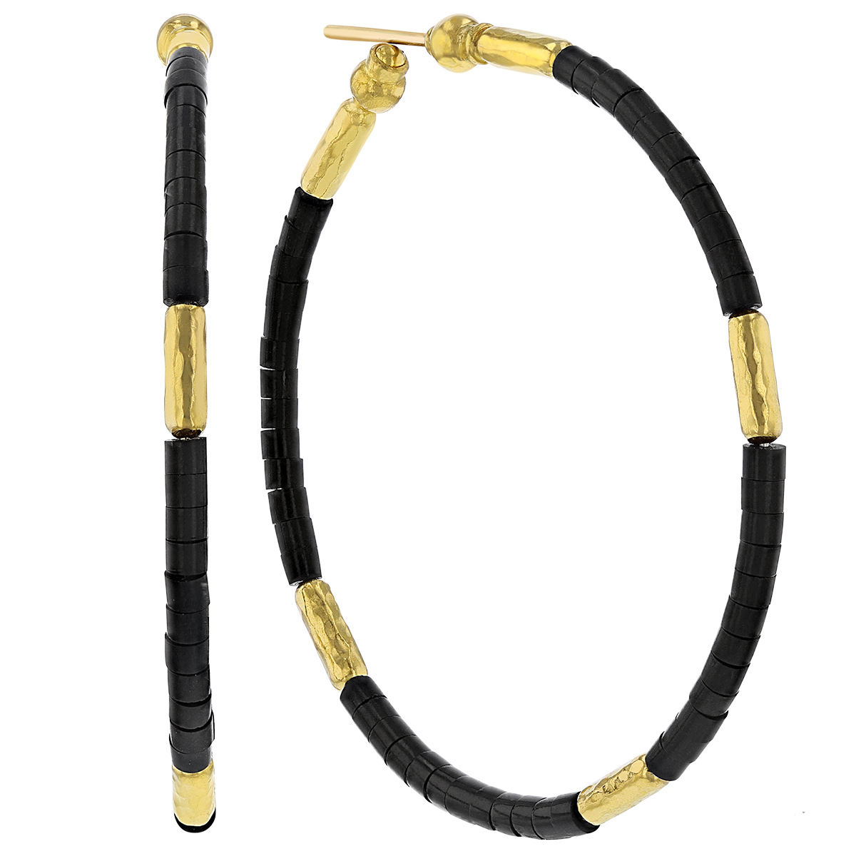 Gurhan 24K Jet Set Yellow Gold & Black Jet Alternating Hoop Earrings