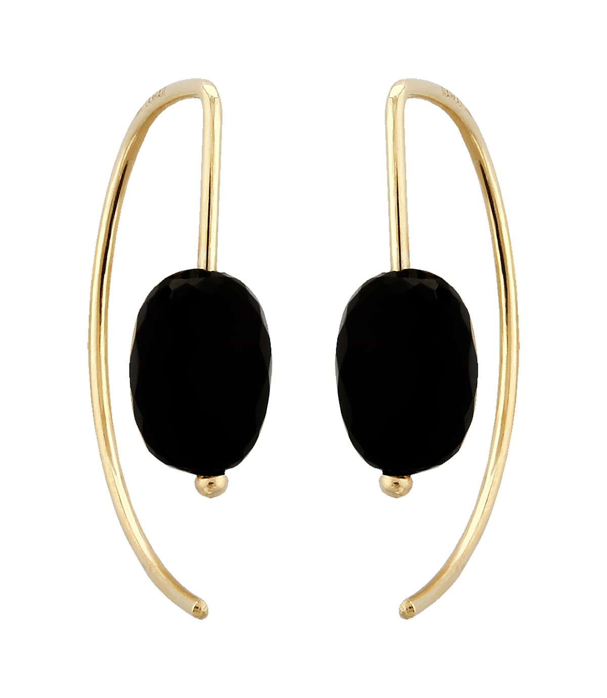 Black Onyx Briolette Curved Threader Earrings in Yellow Gold Borsheims