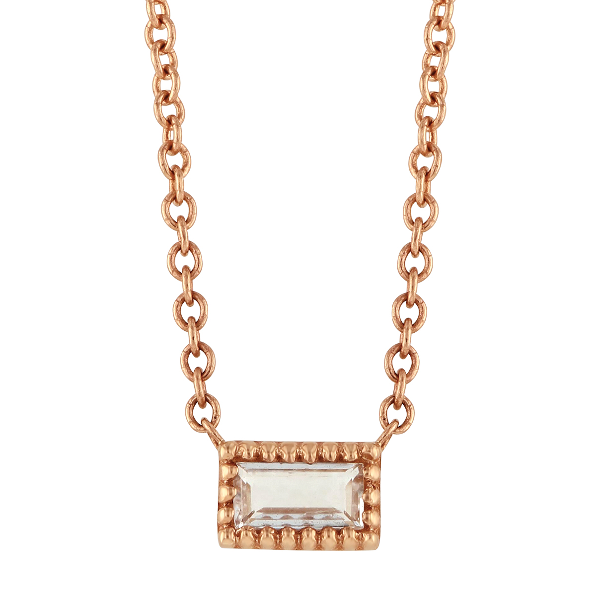 My Story 14K Rose Gold Baguette Moonstone Necklace, 18