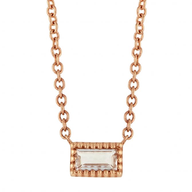My Story 14K Rose Gold Baguette Moonstone Necklace, 18"