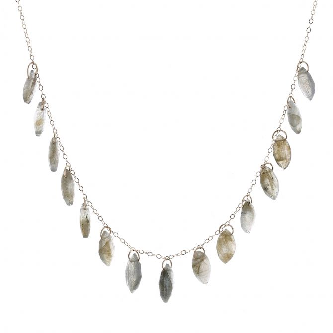 Melissa Joy Manning 14K Yellow Gold Marquise Labradorite Drop Fringe Necklace, 18"