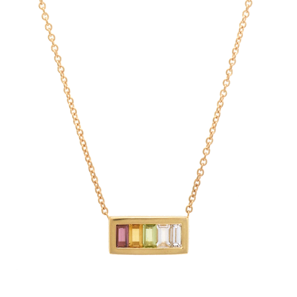 My Story Baguette Multi-Stone Aria Sun Necklace in Yellow Gold, 16