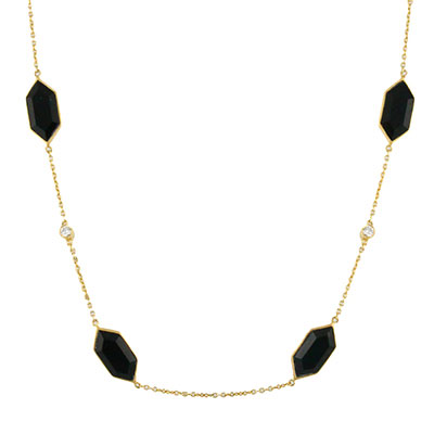 Doves Gatsby Black Onyx & Diamond Station Necklace in Yellow Gold, 20