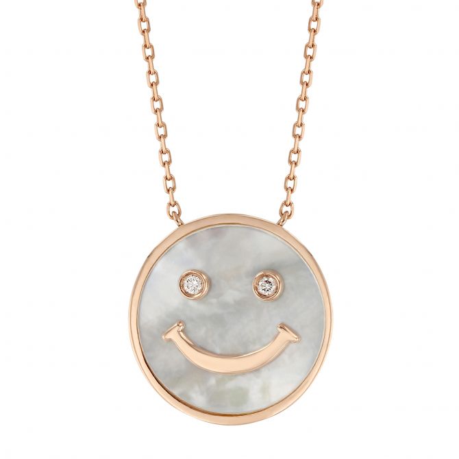 Frederic Sage White Mother of Pearl & Diamond Happy Face Pendant in Rose Gold