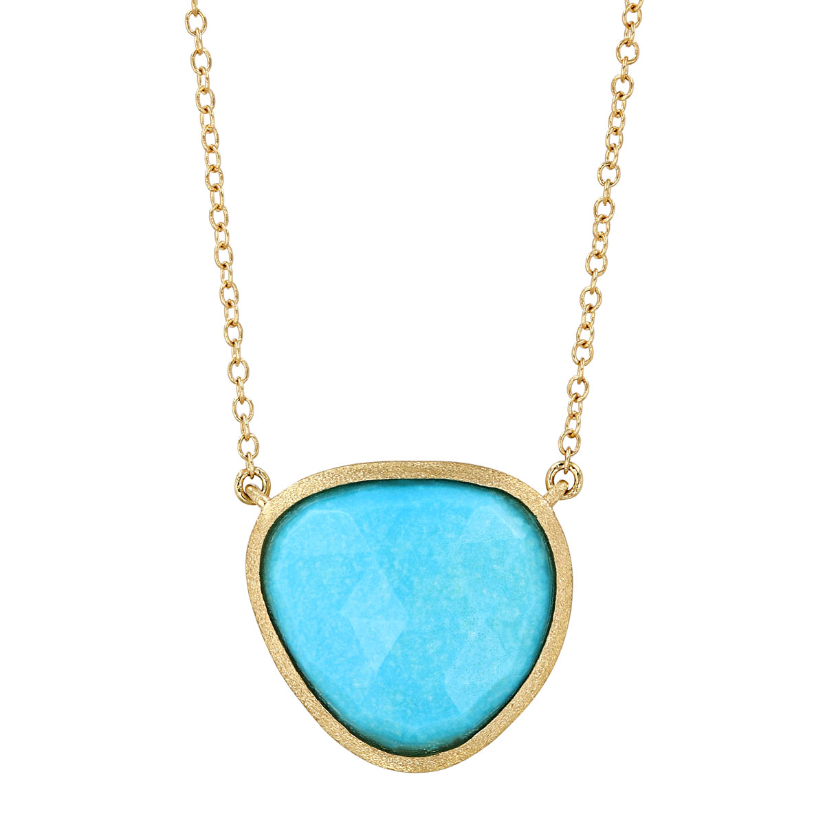 Turquoise Freeform Bezel Set Necklace in Matte Yellow Gold, 18