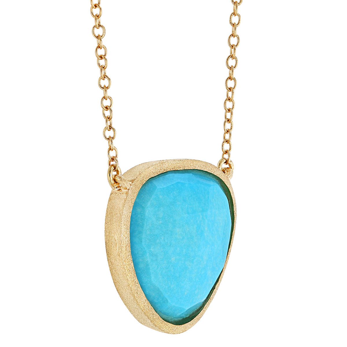 Turquoise Freeform Bezel Set Necklace in Matte Yellow Gold, 18