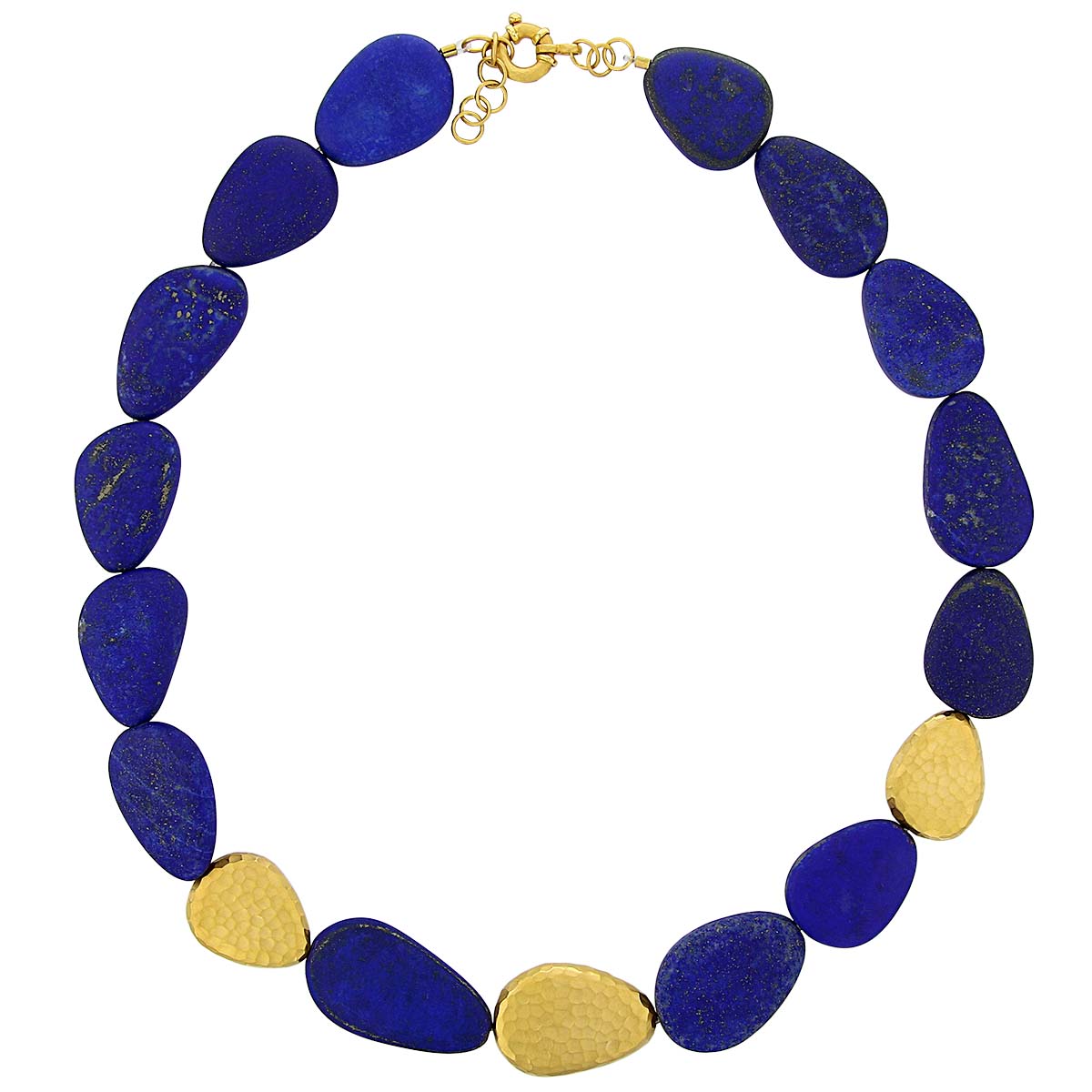 Clara Williams Lapis & Hammered Yellow Gold Bead Strand Necklace, 20