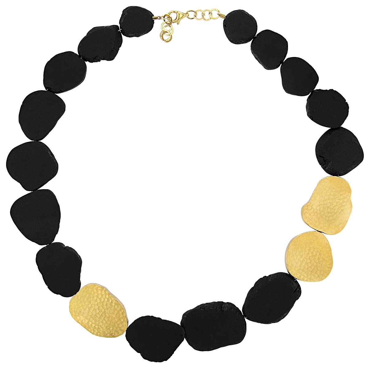 Marika Obsidian & Hammered Yellow Gold Bead Strand Necklace, 20
