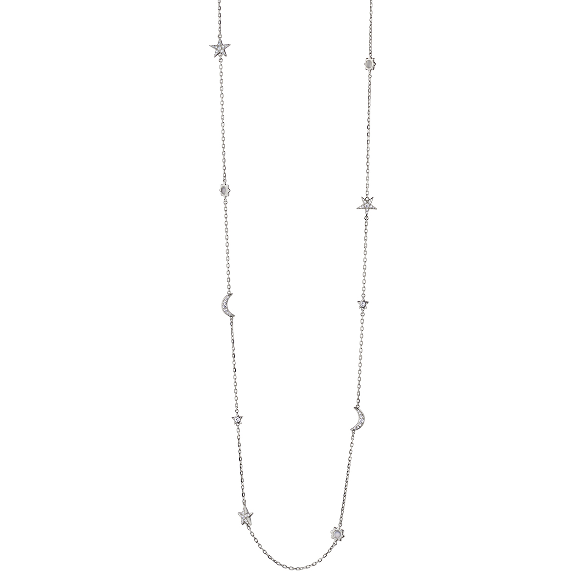 Monica Rich Kosann Sun, Moon & Stars Moonstone & White Sapphire Necklace in Sterling Silver, 40
