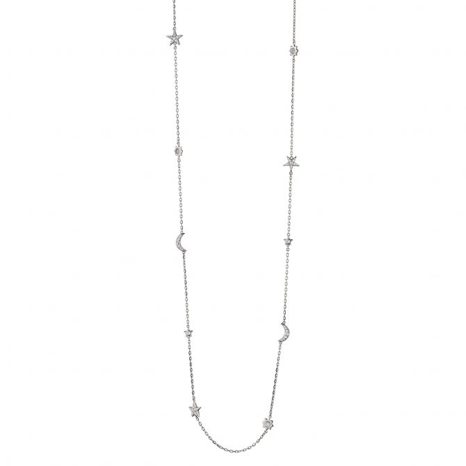 Monica Rich Kosann Sun, Moon & Stars Moonstone & White Sapphire Necklace in Sterling Silver, 40"