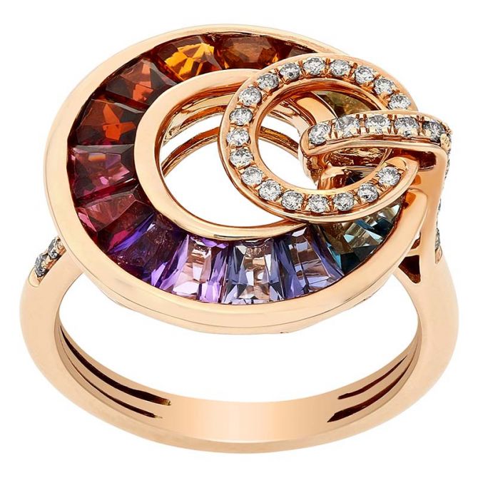 Bellarri Poetry in Motion Multi Stone Circle Cocktail Ring in Rose Gold