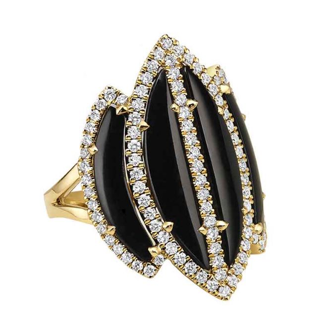 Doves 18K Yellow Gold Black Onyx & Diamond Marquise Ring