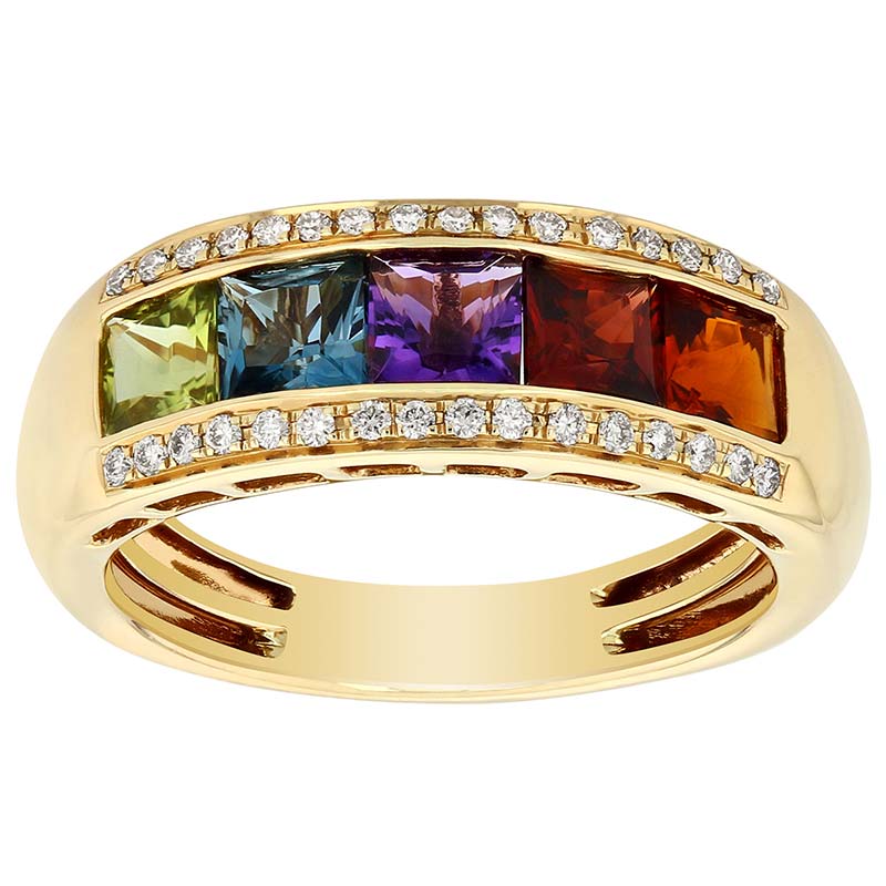 Bellarri Eternal Love Multi Stone Rainbow Channel Set Ring in Yellow Gold