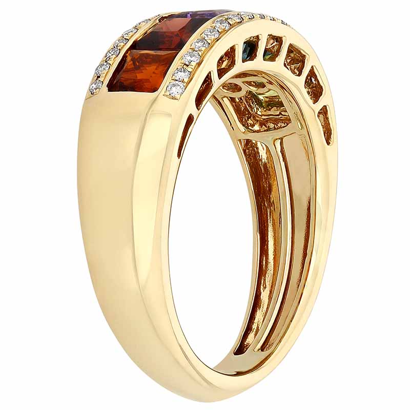 Bellarri Eternal Love Multi Stone Rainbow Channel Set Ring in Yellow Gold