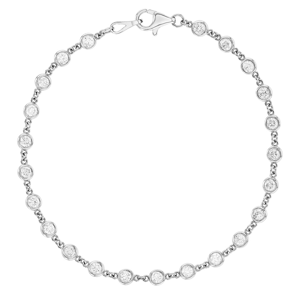 Round Diamond 23 Station Bracelet in White Gold, 1.53 cttw