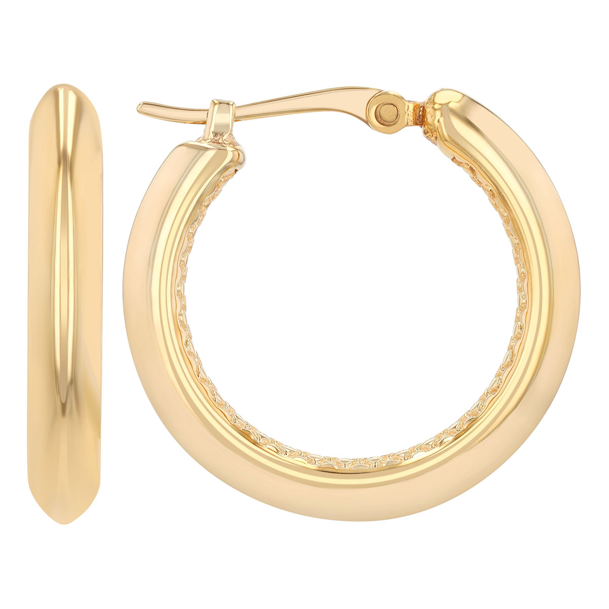 Yellow Gold Hoop Earrings with Lattice Textured Interior