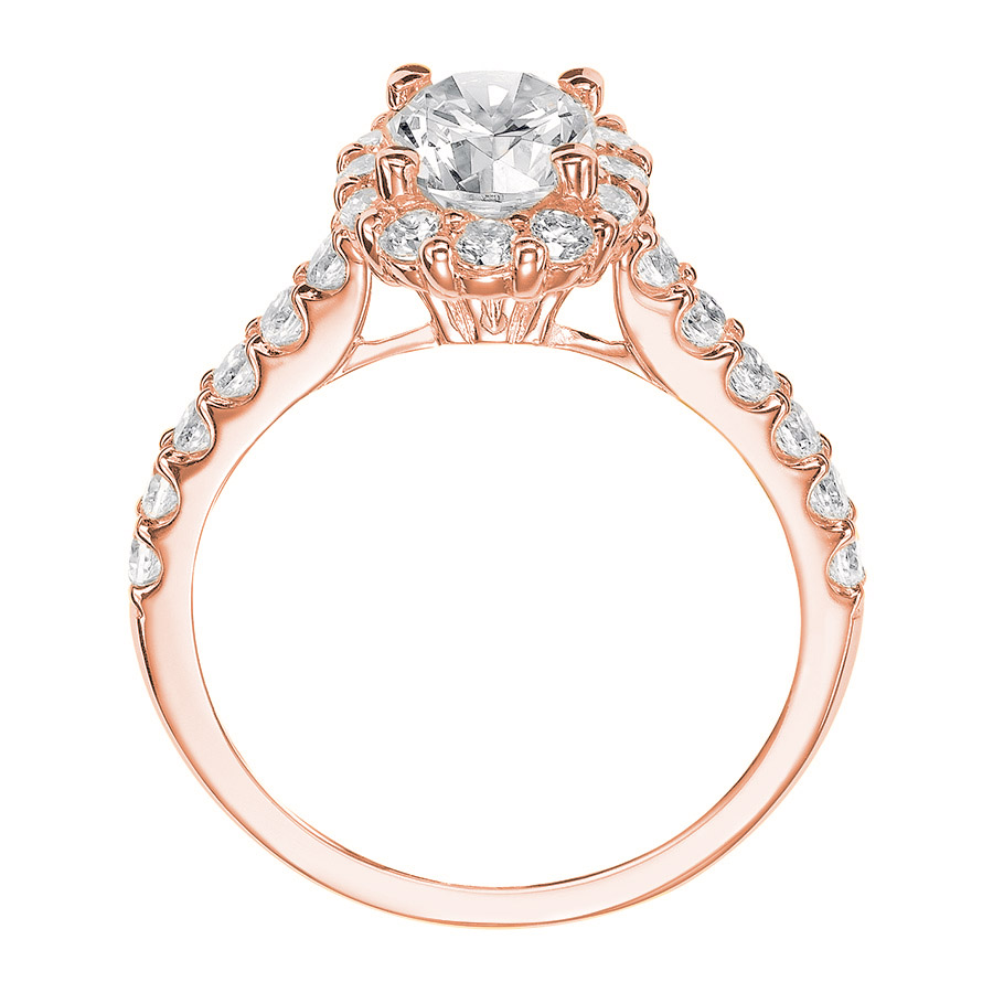 Love Earth Engagement Ring Setting with Lab Grown Diamond Oval Halo & Shank in Rose Gold, .90 cttw